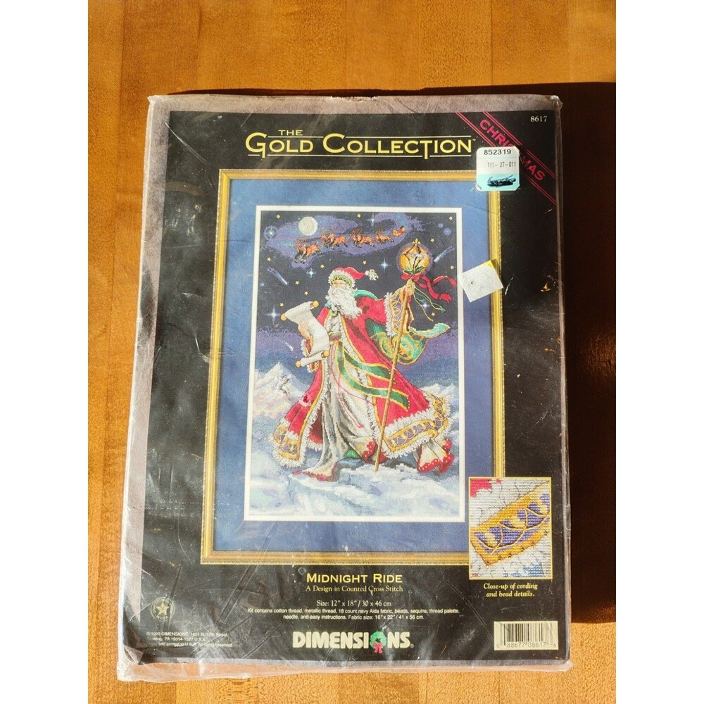 RARE Dimensions Gold Collection Midnight Ride Santa Cross Stitch 8617 New 1999